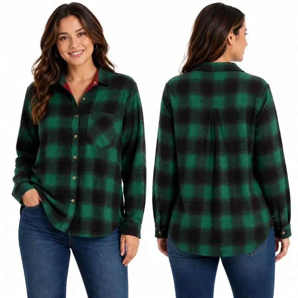 Maurices Plaid Button Shirt Green M